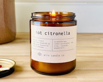 Not Citronella | Real Insect Repellent Candle: 100% Pure Beeswax w/ Pure Essential Oils - Lemon Eucalyptus, Tea Tree, Lavender, Peppermint