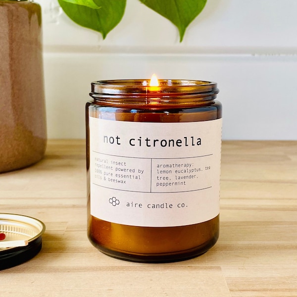 Not Citronella | Real Insect Repellent Candle: 100% Pure Beeswax w/ Pure Essential Oils - Lemon Eucalyptus, Tea Tree, Lavender, Peppermint