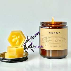 Lavender Beeswax Candle | Only 2 Ingredients: Beeswax & Lavender, Scented Only with 100% Pure Lavender Essential Oil | All Natural Candle