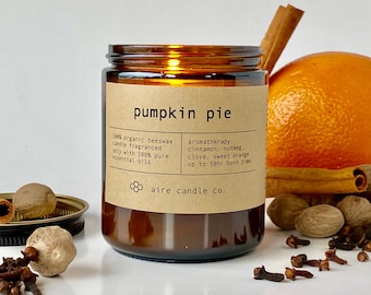 Pumpkin Pie Beeswax Candle | 100% Pure Beeswax & Essential Oils | Fall Pumpkin Spice Candle | All Natural | Aromatherapy Scented Candle