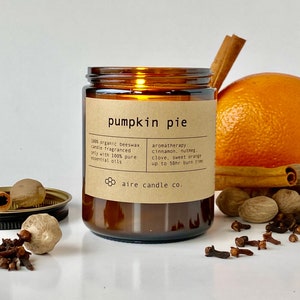 Pumpkin Pie Beeswax Candle: Fall Spice Essential Oil Scented, Non-Toxic, All Natural