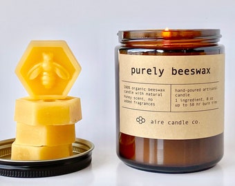 Purely Beeswax | 100% Pure Beeswax Candle | Unscented | 1 Single Ingredient: Only Natural Beeswax & Cotton Wick | Non-Toxic | Clean-Burning