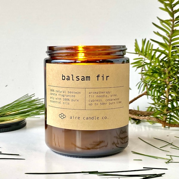 Balsam Fir Beeswax Candle | 100% Pure Beeswax & Essential Oils | Christmas Holiday Candle | Winter Scented Candle | All Natural + Non Toxic