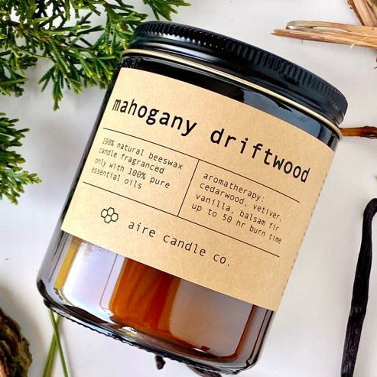 Mahogany Driftwood Beeswax Candle