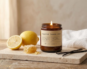 Sugared Lemon Zest Beeswax Candle: Essential Oil Scented, Non-Toxic, All Natural