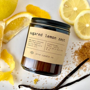Sugared Lemon Zest Beeswax Candle: Essential Oil Scented, Non-Toxic, All Natural