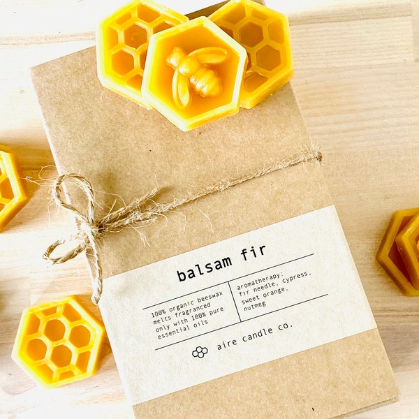 Balsam Fir Pure Beeswax Melts | Honey Comb & Bee Tarts for Wax Warmers - 100% Pure Organic Beeswax + Essential Oils | Non-Toxic | Pack of 8