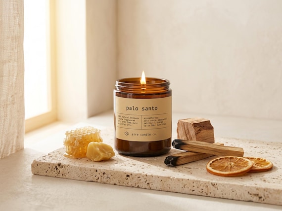 Palo Santo Beeswax Candle: Essential Oil Scented, Non-Toxic, All Natural