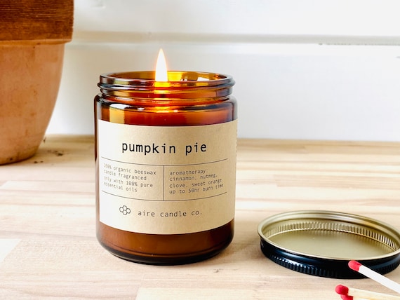 Pumpkin Pie Beeswax Candle 100% Pure Beeswax & Essential Oils Cinnamon,  Nutmeg, Orange, Clove Handmade by Aire Candle Co. 