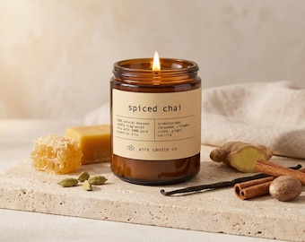 Spiced Chai Beeswax Candle: Essential Oil Scented, Non-Toxic, All Natural