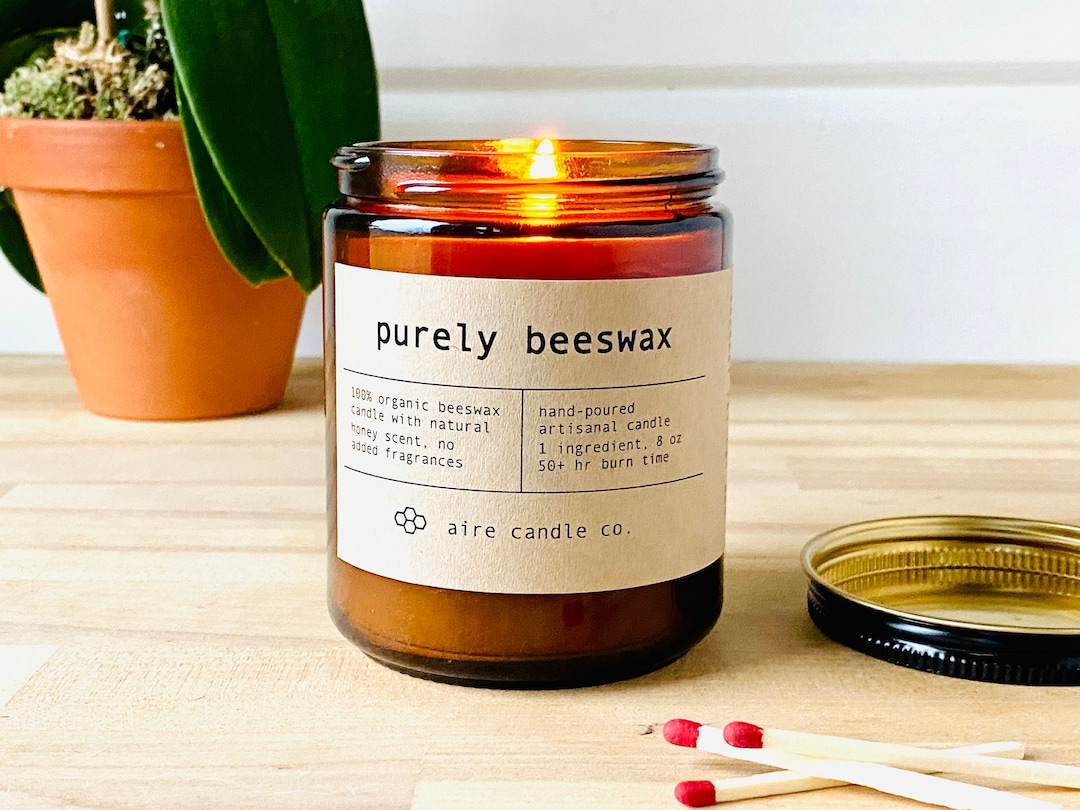 Purely Beeswax 100% Pure Beeswax Candle Unscented Natural Honey Scent Only  Beeswax & Cotton Wick Handmade by Aire Candle Co. 