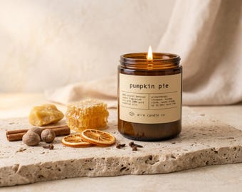 Pumpkin Pie Beeswax Candle: Fall Spice Essential Oil Scented, Non-Toxic, All Natural