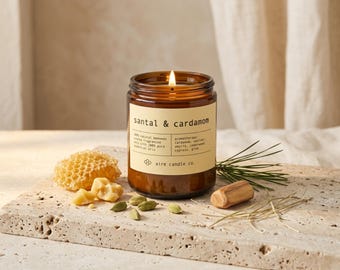 Santal & Cardamom Beeswax Candle: Essential Oil Scented, Non-Toxic, All Natural