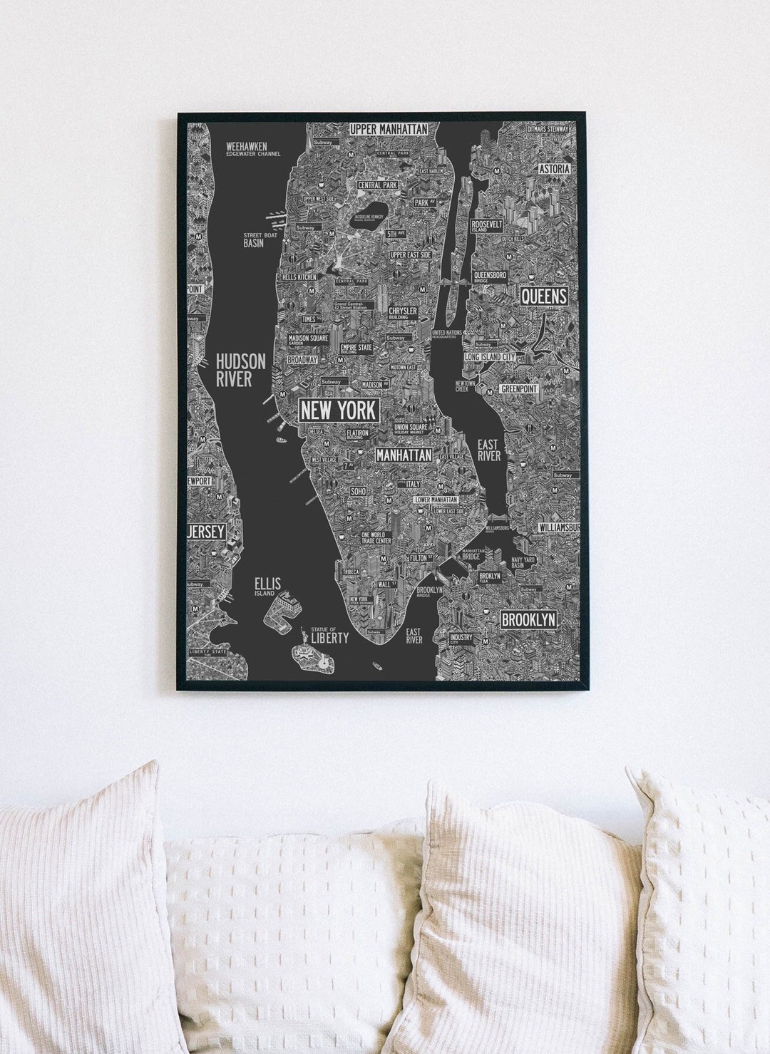 New York City Map Poster Print. Black and White NYC NY USA - Etsy