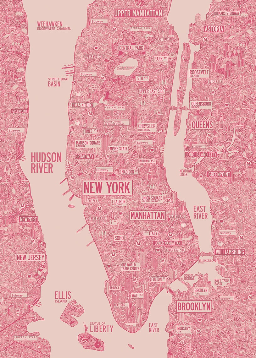 New York City Map NYC Poster Print Map New York City Poster Etsy