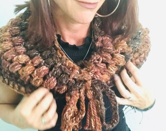 fall infinity scarf, handmade fall cowl, women's fall scarf, fall neck warmer, handmade gift for her, boho scarf, oversized women's scarf