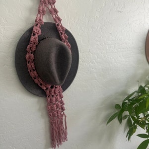 Pink Bohemian Hat Hanger, Hat Holder, hat rack, boho decor, hat storage, wall hanging, farmhouse hat hanger, modern hat rack, rustic