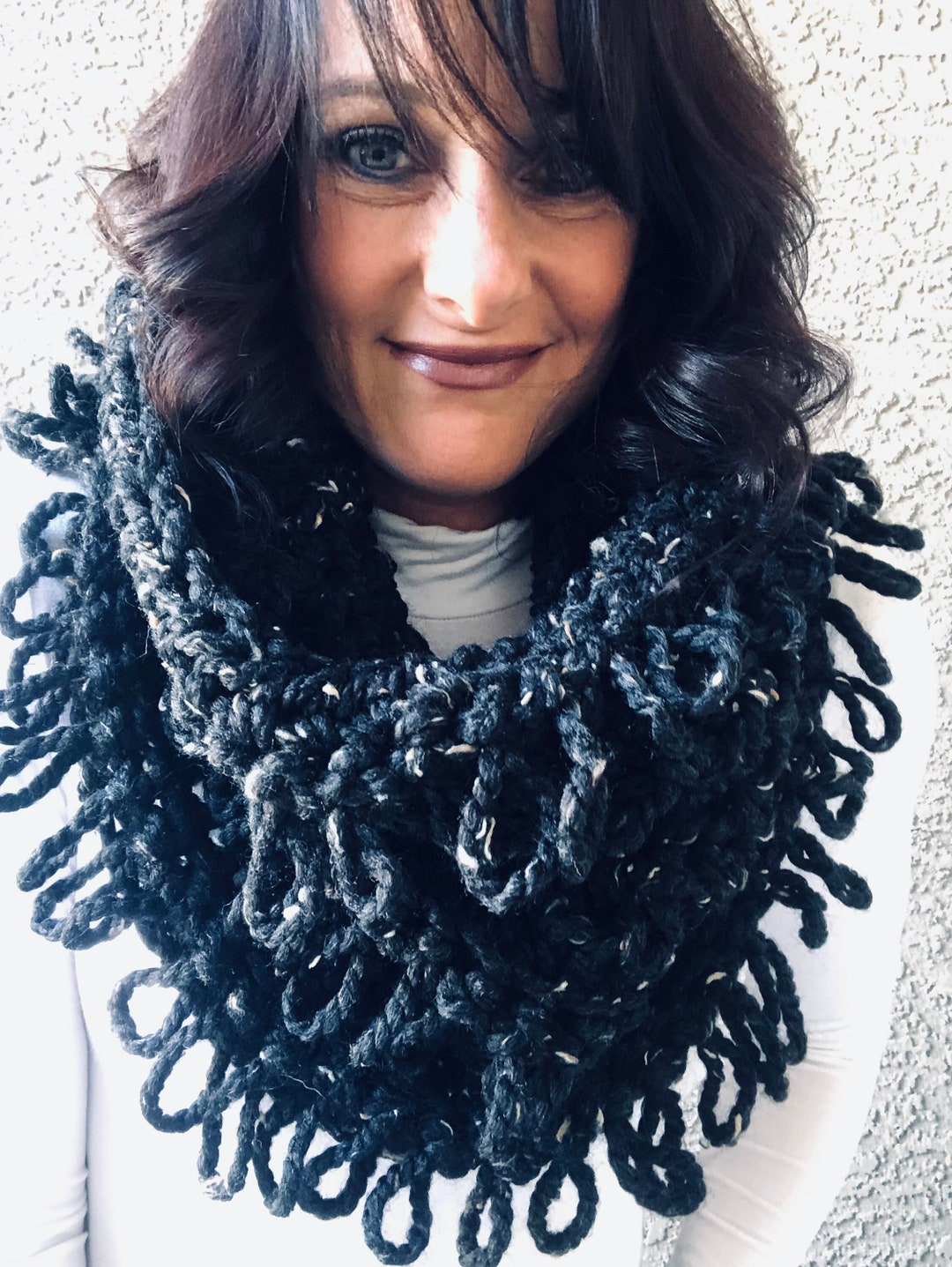 Black Scarf, Wool Infinity Scarf, Women's Winter Scarf, Handmade Gift ...