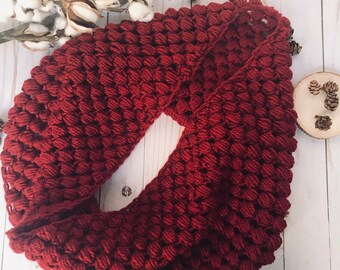 Handmade Red scarf, women&#39;s red neck warmer, crochet infinity scarf, handmade gift, winter fashion accessories, bohemian scarf, red cowl
