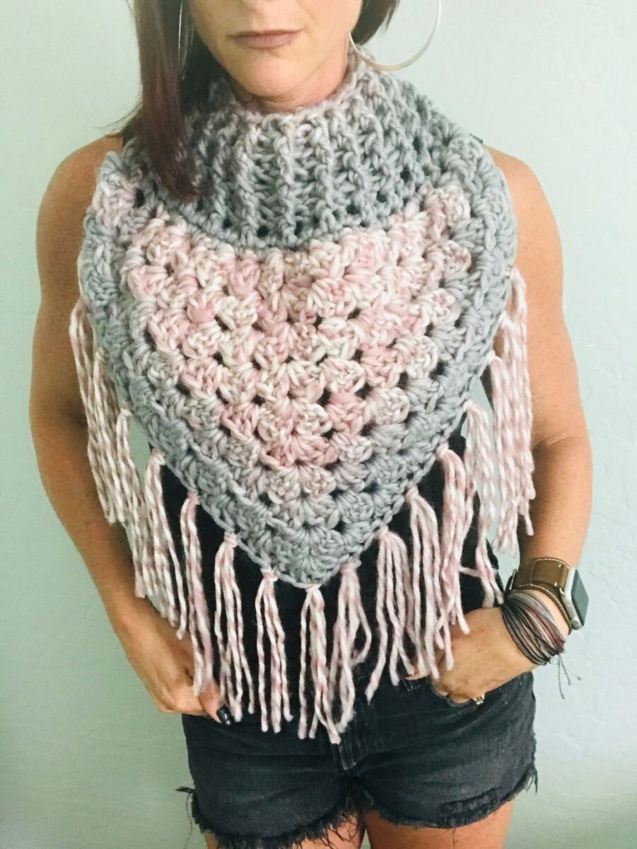 Handmade Boho Pink Scarf, breast cancer survivor gift, women's winter scarf, oversized scarf with fringe, ladies chunky scarf, handmade gift