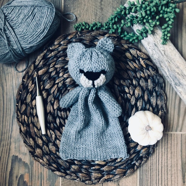 Knit Bear Lovey, baby 1st birthday gift, handmade lovey, baby shower gift, baby gift, baby keepsake, knit baby toy, teddy bear lovey