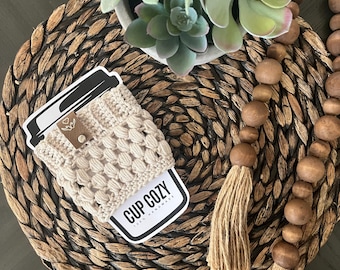 white crochet coffee cup cozy, coffee cup drink sleeve, iced coffee cozy, mug cozy, cup holder, can cozy, coffee lover gift, gift for her