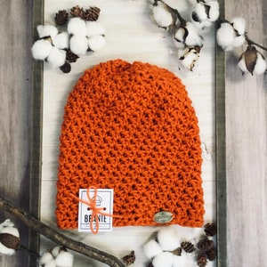 Handmade Orange Slouchy Halloween Beanie hat, gift for her, crochet winter hat, cozy fall beanie, winter accessories, minimalist beanie