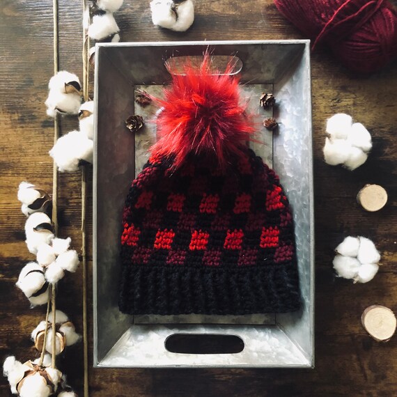 Red and black plaid winter best sale hat