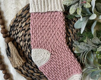 Pink Handmade Stocking, breast cancer awareness gift, pink keepsake stocking, luxury Christmas stocking, rustic farmhouse stocking