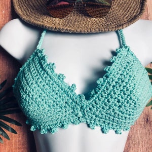 Teal Bikini top, handmade bikini top, cotton bikini top, festival top, crochet crop top, bralette bikini top, crochet swimwear, eco-friendly