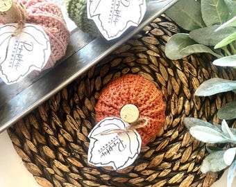 Orange knit mini farmhouse pumpkins, gifts for grandma, pumpkin party, gift for friend, fall pumpkin decor, gifts for teens, halloween decor