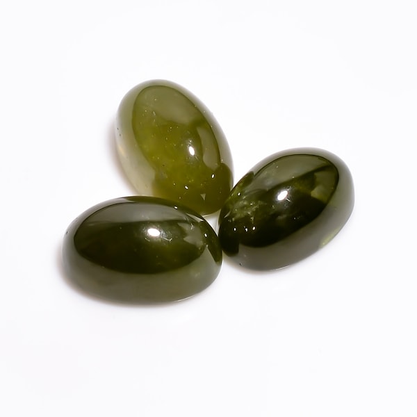 Vesuvianite ( Idocrase ) Oval Shape Cabochon Loose Gemstone 3 Pcs For Making Jewelry 17.5 Ct. 11X7 12X8 mm Y-7170