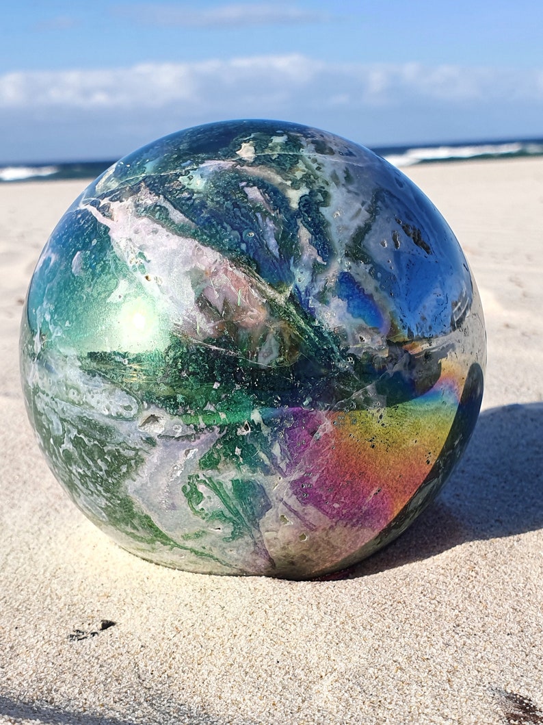 Large Aura Moss Agate Sphere | Etsy
