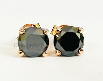 Elegant 4 Ct Black Diamond Solitaire Studs in Rose Gold Finish, Great Luster & Shine ! Anniversary gift, Birthday gift