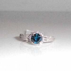 3 Ct Blue Diamond Engagement Ring With White Accents Sterling Silver Clarity Certified. Birthday Gift