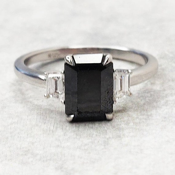 Black Diamond Ring 6 Ct Emerald Cut Carbonado-Earth Mined | Etsy