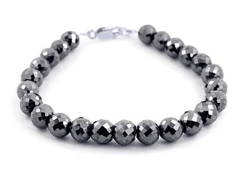 Bracciale unisex con perline di diamante nero da 7 mm con chiusura in argento sterling 925 qualità certificata AAA! Regalo di anniversario, Regalo di compleanno