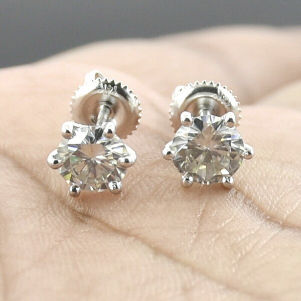 3 Ct White Diamond Studs Earrings Screw Back Setting Color H Certified ! Anniversary Gift, Birthday Gift