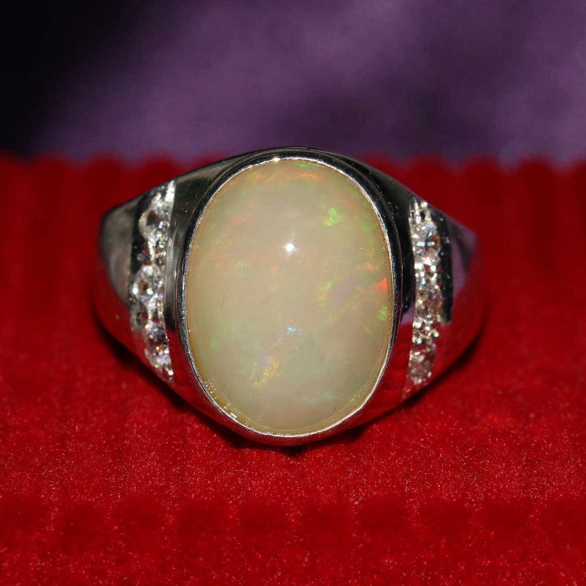Men Ring Agate Opal Gemstone Red Carved Silver Vintage Oval Aqeeq Size –  AGARTA