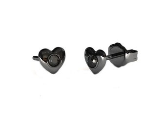 1 Ct Black Diamond Studs Earrings in Heart Shape Design Quality AAA Certified ! Christmas Gift, Birthday Gift