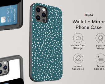 Teal Dots WALLET + MIRROR Case | Available for Apple iPhone 12 Pro Max, 12 Pro, iPhone 12 Mini, iPhone 11 Pro Max, 11 Pro, SE, SE2
