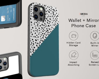 Teal Dalmatian WALLET + MIRROR Case | Available for Apple iPhone 12 Pro Max, 12 Pro, iPhone 12 Mini, iPhone 11 Pro Max, 11 Pro, SE, SE2