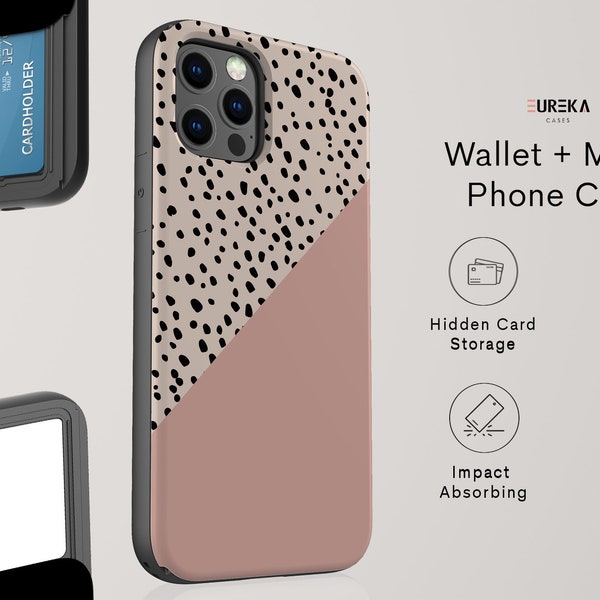 Blush Dots WALLET + MIRROR Case | Available for Apple iPhone 12 Pro Max, 12 Pro, iPhone 12 Mini, iPhone 11 Pro Max, 11 Pro, SE, SE2