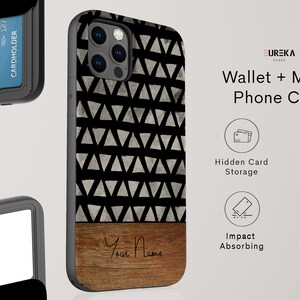 Dark Triangles WALLET + MIRROR Case | Available for Apple iPhone 12 Pro Max, 12 Pro, iPhone 12 Mini, iPhone 11 Pro Max, 11 Pro, SE
