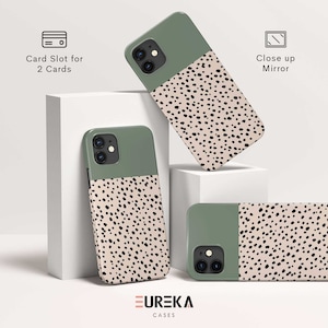 WALLET + MIRROR Olive Dots Case | Available for Apple iPhone 12 Pro Max, 12 Pro, iPhone 12 Mini, iPhone 11 Pro Max, 11 Pro, SE, SE2