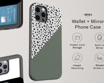 Olive Dalmatian WALLET + MIRROR Case | Available for Apple iPhone 12 Pro Max, 12 Pro, iPhone 12 Mini, iPhone 11 Pro Max, 11 Pro, SE, SE2