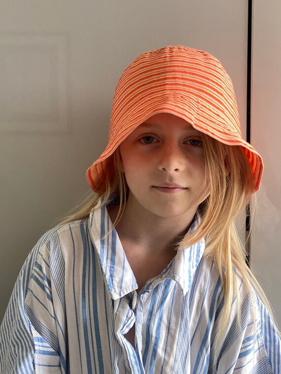 Vintage KIDS BUCKET-HAT summer striped ribbon smal