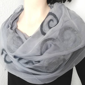 Silk Scarf Grey Anthracite Handmade Cloth Silk Chiffon Felt Scarf Merino Wool Nuno felt scarf Cardigans Scarf Gift ideas for women