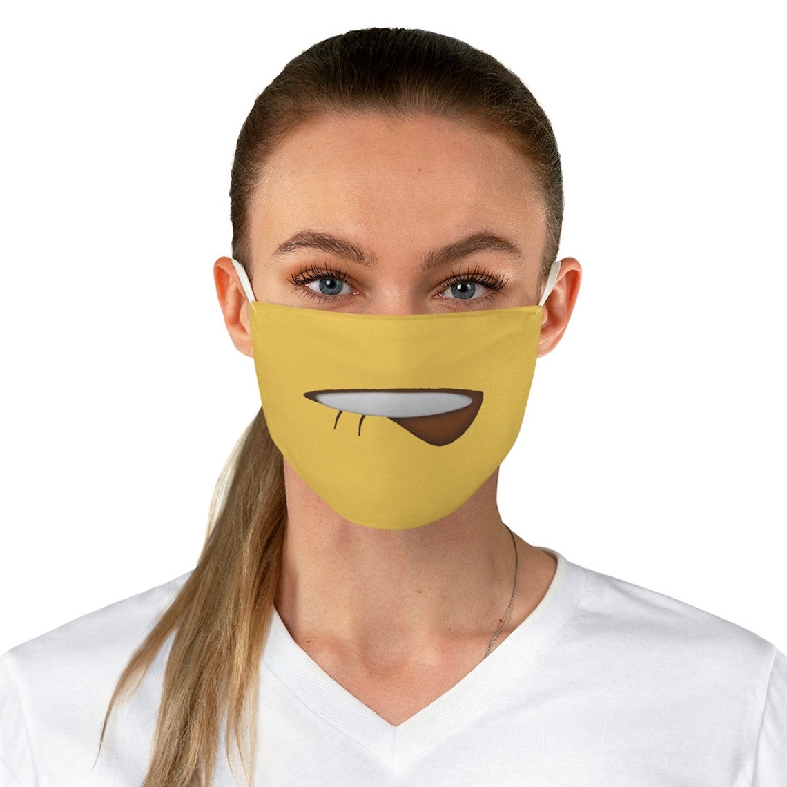 Lip bite emoji face mask | Etsy