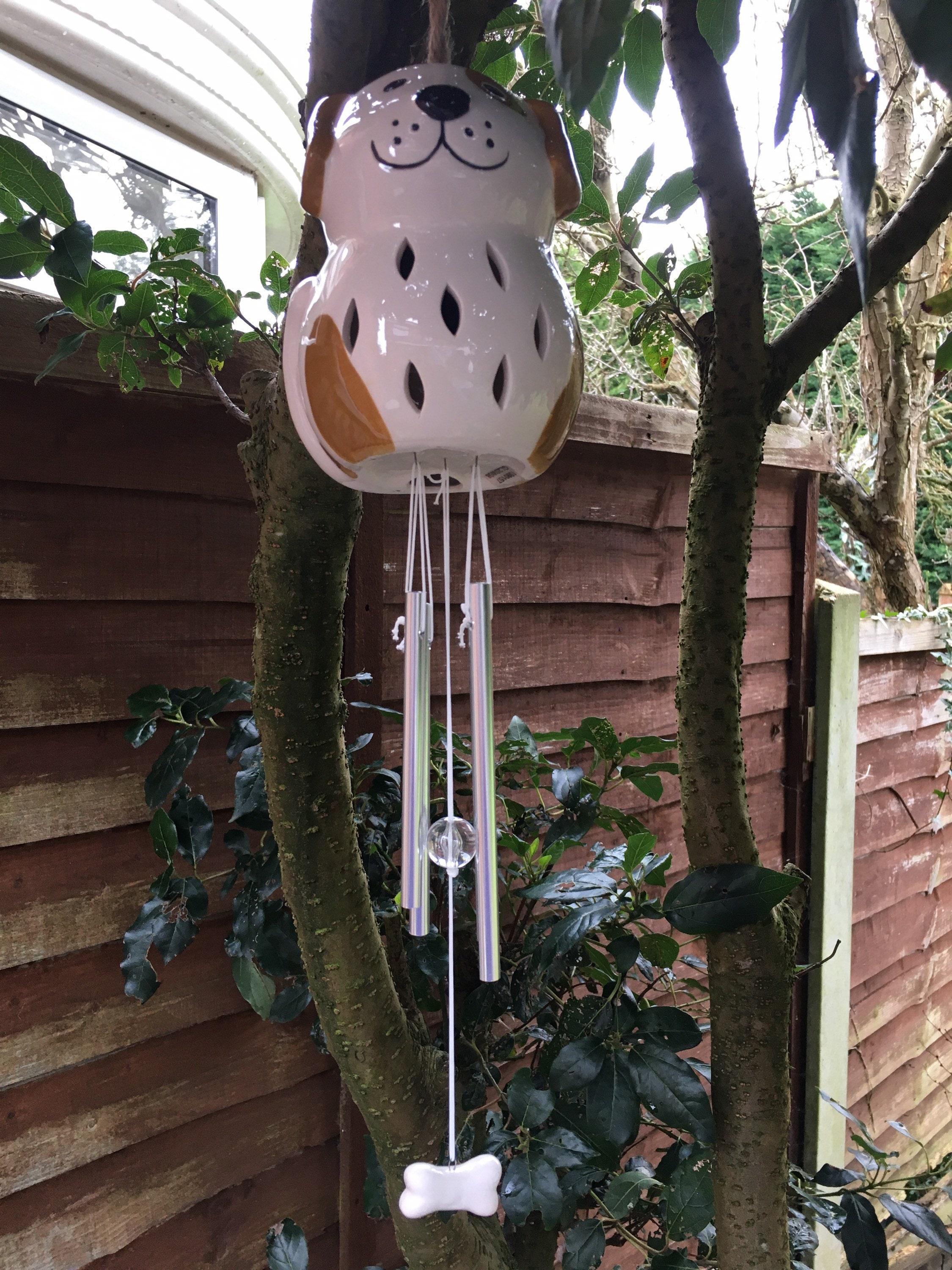 Ceramic Fun Dog Solar Wind Chime Hanging Garden Ornament Etsy
